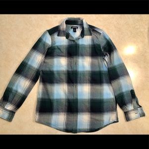 Blue and Green Flannel Button-down Shirt
